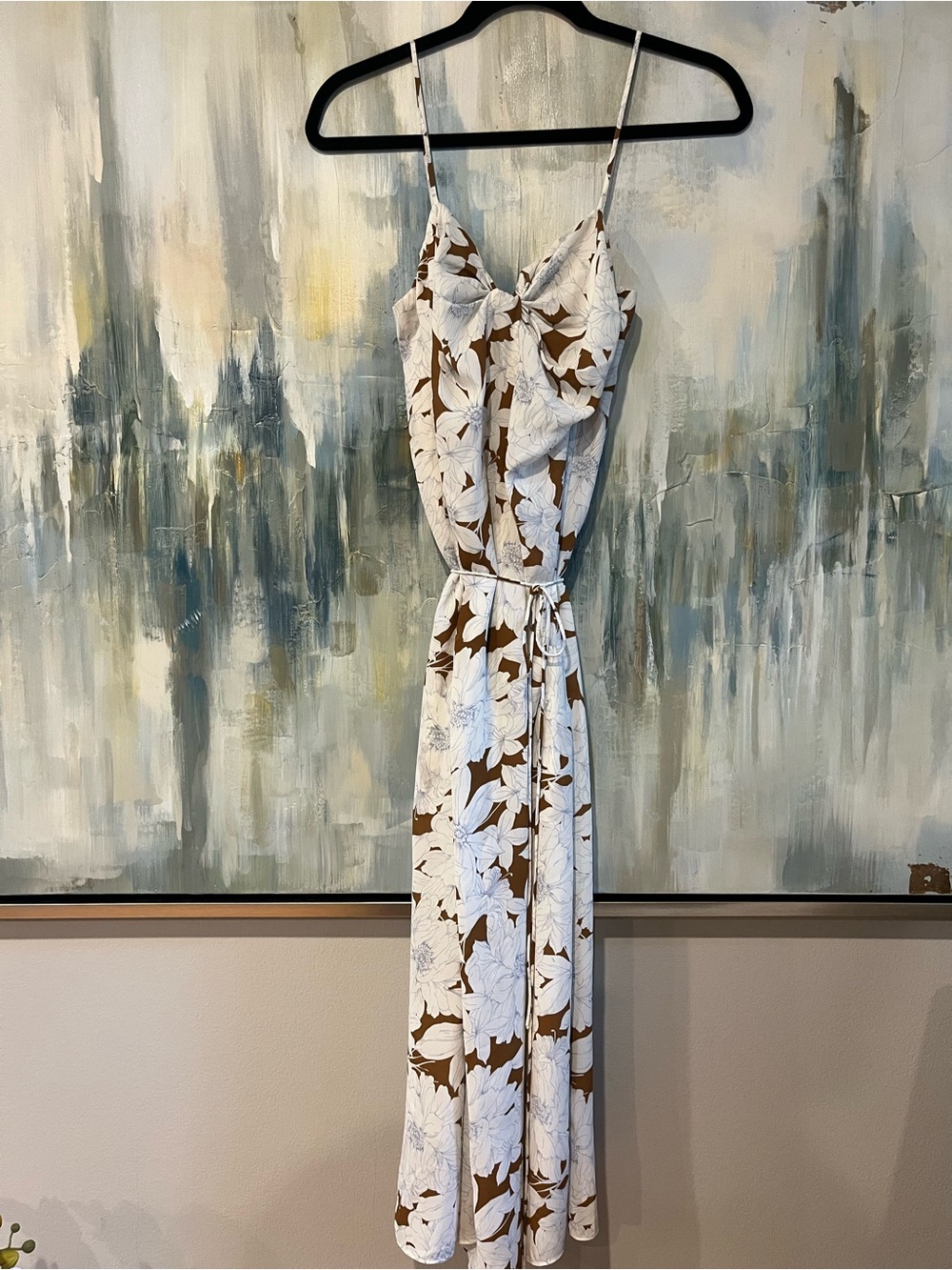 Vince Floral Twist Front Midi Dress Brown White Size S NWT $365